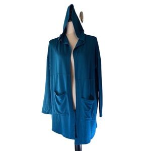Double Zero Long Sleeve Hooded Cardigan - Blue